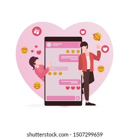 Young couple with smartphone. Online dating application, virtual relationship and social networking concept