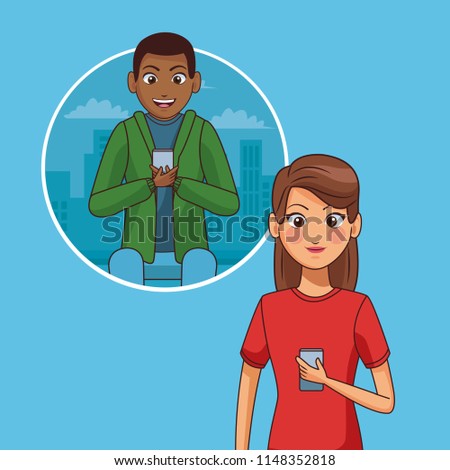 Young couple with smartphones