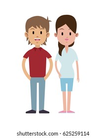 young couple smile, standing casually.