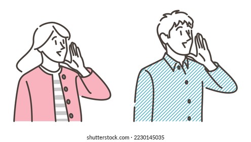 Young couple smiling, calling out and cheering Vector illustration