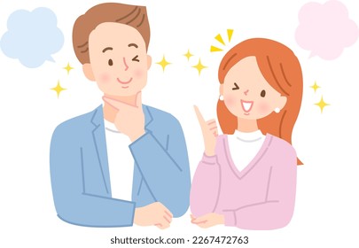 Young couple smiling and flashing expression illustration