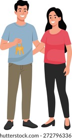 Jovem casal sorrindo dentro de seu novo apartamento alugado enquanto segura chaves Ilustração vetorial plana limpa representando aluguel, primeiro apartamento, habitação, estilo de vida e vida moderna.