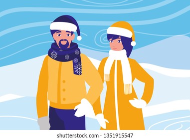 young couple in snowscape scene