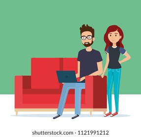 young couple in the sofa avatars characters