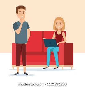 young couple in the sofa avatars characters