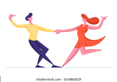 Young Couple Sparetime with Dancing. People Active Lifestyle, Man and Woman in Loving or Friendly Relations Spend Time Together. Disco or Tango Dance Leisure or Hobby. Cartoon Flat Vector Illustration