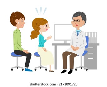 A young couple speaks to a male doctor in the examining room about their concerns.