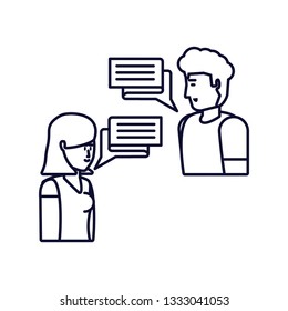young couple with speech bubble