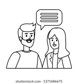 young couple with speech bubble