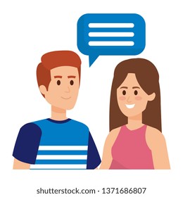 young couple with speech bubble