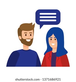 young couple with speech bubble