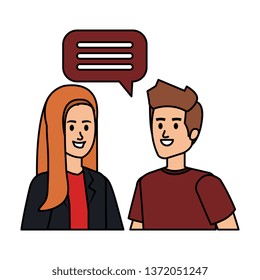 young couple with speech bubble