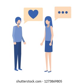 young couple with speech bubble avatar character