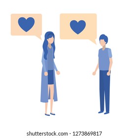 young couple with speech bubble avatar character