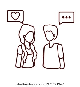 young couple with speech bubble avatar character
