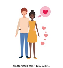 young couple with speech bubble avatar character