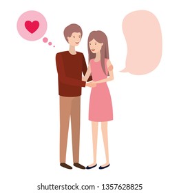 young couple with speech bubble avatar character