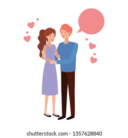 young couple with speech bubble avatar character