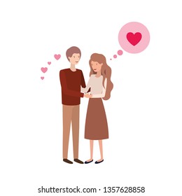 young couple with speech bubble avatar character