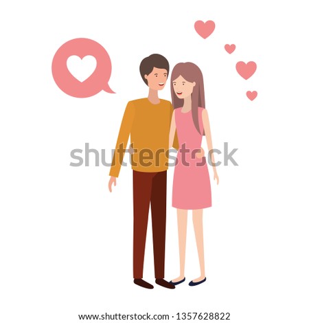 young couple with speech bubble avatar character