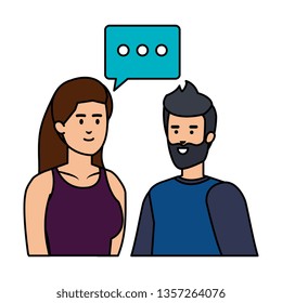 young couple with speech bubble avatars characters