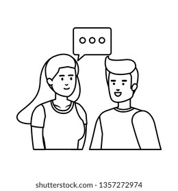 young couple with speech bubble avatars characters