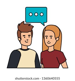 young couple with speech bubble avatars characters