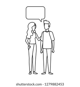 young couple with speech bubble characters