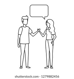young couple with speech bubble characters