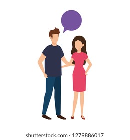 young couple with speech bubble characters