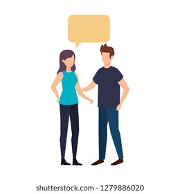 young couple with speech bubble characters