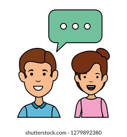 young couple with speech bubble characters