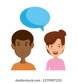 young couple with speech bubble characters
