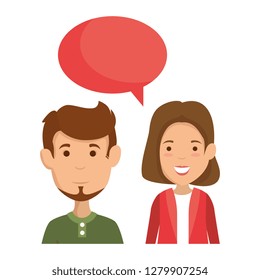 young couple with speech bubble characters