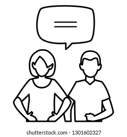 young couple with speech bubble characters young couple with speech bubble characters