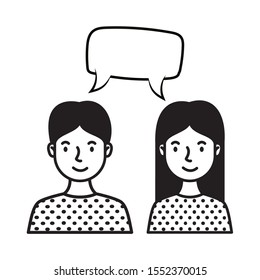 young couple with speech bubble characters vector illustration design