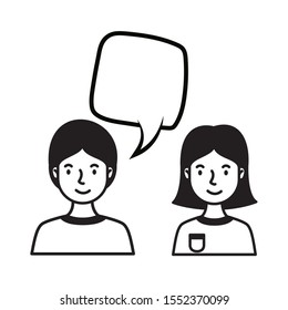 young couple with speech bubble characters vector illustration design