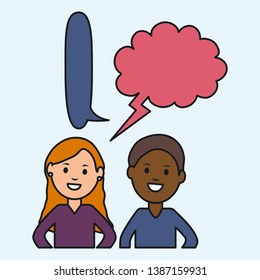 young couple with speech bubbles