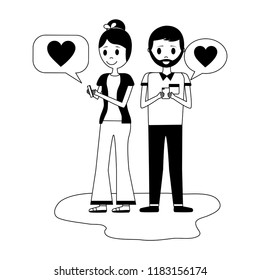 young couple with speech bubbles avatar character