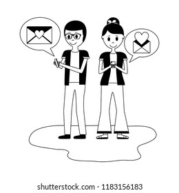 young couple with speech bubbles avatar character