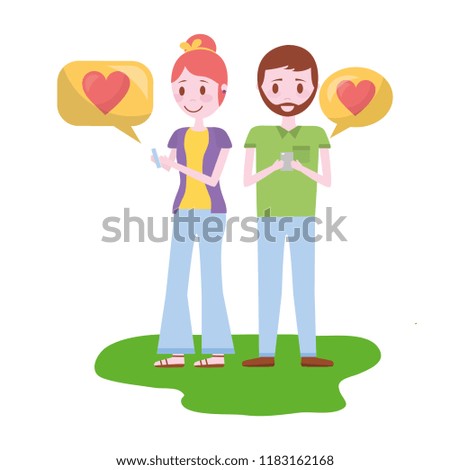 young couple with speech bubbles avatar character