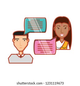 young couple with speech bubbles message