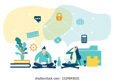 Young couple spending time in internet. Modern way of communication, spending free time, hobby