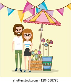 young couple in spring