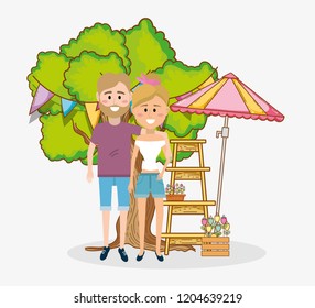 young couple in spring