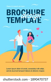 Young couple standing and holding hands. Heart, girlfriend, boyfriend flat vector illustration. Love and relationship concept for banner, website design or landing web page