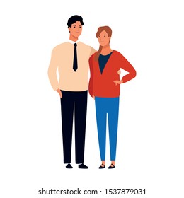 young couple standing icon over white background, vector illustration