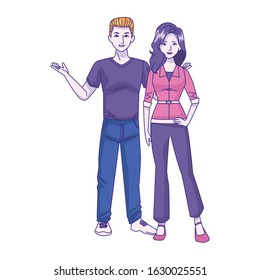 young couple standing icon over white background, colorful design, vector illustration