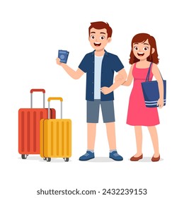 young couple standing and ready for vacation