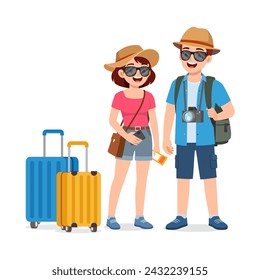 young couple standing and ready for vacation